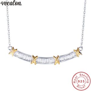 Vecalon Long Cross pendant 925 Sterling silver 5A zircon Wedding Engagement Pendants with necklace for Women Bridal Jewelry