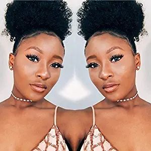 100 Human Short Afro Ponytails for Black Hair African American Curly Pony Tail Hair Pieces(1B)