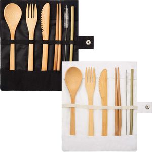 6pcs / 세트 휴대용 에코 친화적 인 Flatware 세트 도매 여행기구 식기 세트 재사용 빨대 젓가락 나이프 포크 숟가락