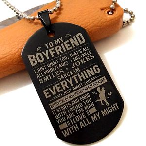 To My Boyfriend Pendant Necklace Dog Tag Birthday Gift From Girlfriend Men Gift Fashion Cool Stainless steel Jewelry With Chain