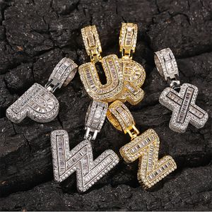 A-Z Baguette Letters Necklaces & Pendant Custom Name Charm Gold Silver Rose Gold Fashiom Hip Hop Initials Jewelry Whosales with 3mm Rope cha