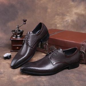 Moda Preto / Shoes Brown Serpentine homens de negócios de couro genuíno Derby Wedding Shoes Meninos Prom Shoes