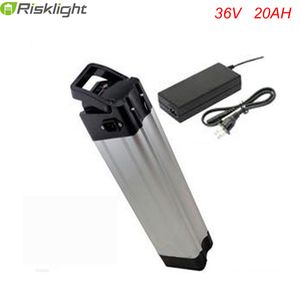 36V 20Ah Silver Fish Lithium Battery for 36V 750W 1000W Ebikes Electric Scooters with 42V 2A Charger and BMS