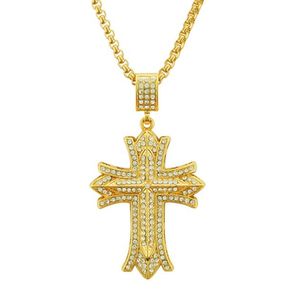 Homens de Aço Iced Necklace HipHop Cruz Cadeia 18K Gold Filled Jesus Pendant