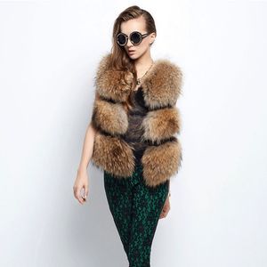 2019 Chaqueta Mujer Luxury Women Fur Vest Casual Short Design Fur Overcoat Raccoon Waistcoat Ärmlös Gilet XL241