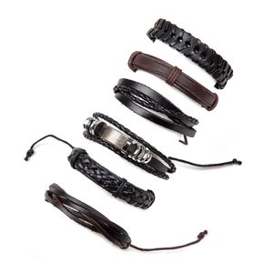 6pcs/set Retro Punk Handmade Charm Bracelets Fashion Jewelry Multilayer Leather Braided Rope Bangles For Women Men