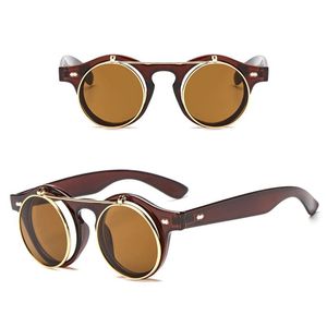 4 colori classico flip up sunglasses punk vintage rotondo occhiali da sole occhiali da sole doppie lenti coprono occhiali unisex design all'ingrosso melodia2041