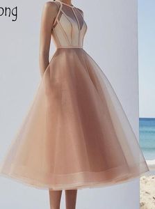 2020 Fashion Champagne Tea Length short Prom dresses Elegant See Through Sexy Cocktail Dresses Pretty Formal Dress For Graduation gowns