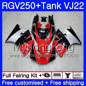 Kropp + Tank för SUZUKI VJ21 RGV250 88 89 90 91 92 93 Varm röd Silve 307HM.22 RGV-250 VJ22 RGV 250 1988 1989 1990 1991 1992 1993 Fairing Kit