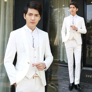 Very Good One Button Ivory Groom Tuxedos Notch Lapel Men Suits 3 pieces Wedding/Prom/Dinner Blazer (Jacket+Pants+Vest+Tie) W554