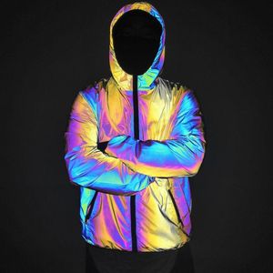 Bunte mit Kapuze reflektierende Jacke Männer/Frauen 2020 Marke Herren Jacken und Mäntel Nacht Fluoreszierende Windjacke Chaquetas Hombre xxxl