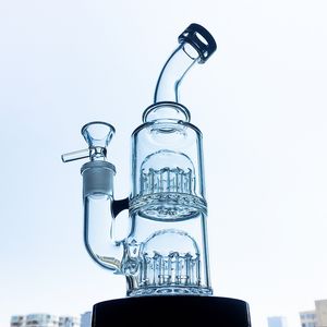 Mini vatten glas bong 12 armar träd perc små olja dab riggar dubbel träd percolator vattenrör 14mm kvinnlig fog med skål