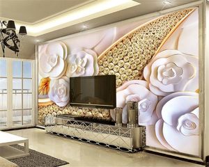 3d Three-Dimensional Flower Custom Fabric Wallpaper High-End Diamond Jewelry TV Background Wall Living Room Bedroom Interior Decoration Materials