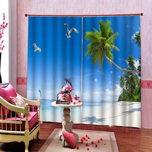 ココナッツビーチ3D窓カーテンモダンファッションリビングルームカーテン装飾オーシャン写真印刷ドレープ