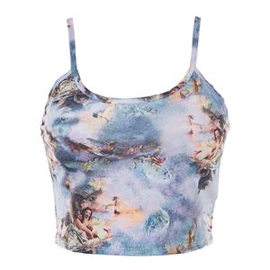 인쇄 된 스파게티 스트랩 캐미솔 탱크 탑 여름 섹시한 귀여운 Bretette 자르기 위로 Streetwear Bustier Cami Top Croptop