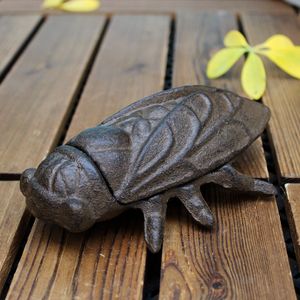 2 Pieces Cast Iron Cicada Door Hide A Key Garden Decorations Lawn Yard Statue Desk Table Decor Hider Metal Ornaments Crafts Insect Vintage Brown