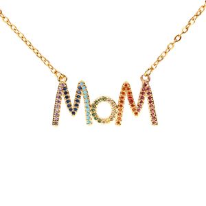 Mamma halsband rostfritt stål färgglada rhinestone brev mamma hängsmycke halsband mode guld halsband högkvalitativ smycken mamma daggåva