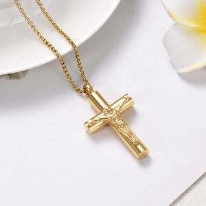 hh17090 Jesus Engraving on Cross Men Women Necklace Memorial Charm for Loved Ones Ashes Keepsake Cremation Urn Jewelry Locket