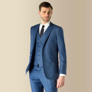 Brand New Blue Groom Tuxedos Notch Lapel Groomsmen Mens Bröllopsklänning Utmärkt Man Jacka Blazer 3 Piece Suit (Jacka + Byxor + Vest + Tie) 1765