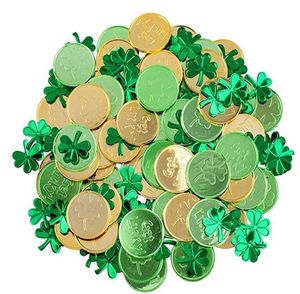 St. Patrick's Day Kleeblatt Plastikmünze Glücksmünzen Partydekoration Feiertagsbevorzugungen Kinderspiel CountToys DIY Tischstreusel Dekor Grün Gold