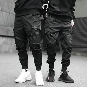 Calças New Fashion Men Fitas Color Block Preto bolso de carga 2019 Harem Joggers Hop Calças Casual Sweatpant Hip