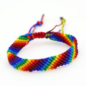 Bela artesanal pulseira de arco-íris jóias colorida corda link braceletes para presente das mulheres 2 pcs