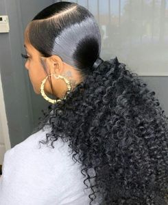 Natural Ponytail Hairpieces African American Afro Kinky Curly Drawstring Ponytail Human Hair Extensions with Clip in pony tail Cloure 140g