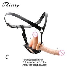 Thierry lesbian single anal plug double dildos Strap on, Harness adujstable position,Realistic Penis Strapon sex Toys for women Y200410