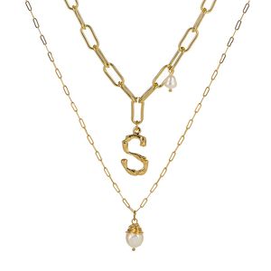 Partihandel-Smycken Kvinnor Mens Multilayer Pearl Initial Letter Halsband Iced Out Kedjor Hängsmycke Halsband Smycken NZ431-X