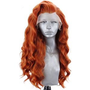 180% Density Copper red Wig With Baby Hair 28Inch Orange Lace Front Wig Glueless Heat Resistant Synthetic Wigs For Women