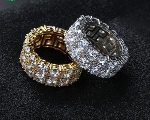 Anello ghiacciato Hip Hop Micro Pave CZ Anello da tennis in pietra Uomo Donna Fascino Gioielli di lusso Cristallo Zircone Diamante Oro Argento placcato Matrimonio GB268