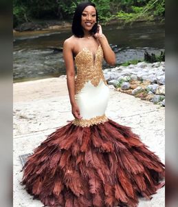 Feather Mermaid Prom Kleider klopfende Nackenperlen Abendkleider plus Größe bodenlange applizierte formelle Kleidung 407