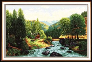 Bridge, River,Home decor painting ,Handmade Cross Stitch Embroidery Needlework sets counted print on canvas DMC 14CT /11CT