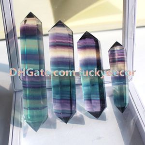 10 pezzi intagliati a mano e lucidati 4-10 cm sfaccettati a doppia terminazione arcobaleno naturale fluorite a strisce cristallo di quarzo DT bacchetta punto pietra curativa