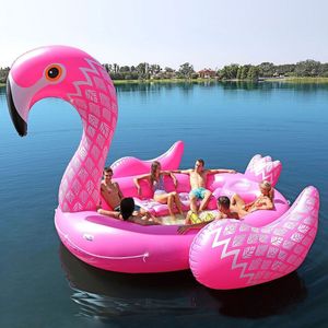 Toptan satış 5 M Büyük Şişme Unicorn Flamingo Havuz Şamandıra Flamingo Yat Yüzme Şamandıra Lounge Raft Yaz Havuzu Parti için Büyük Yüzme Havuzu 6 Kişilik