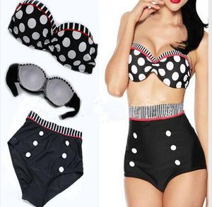 Kadınlar Nokta Bikini Setleri Mayo Retro Mayo Vintage Pin Up Yüksek Bel Bikini Asılı Boyun Mayo Çizgili bikini İki Adet GGA311