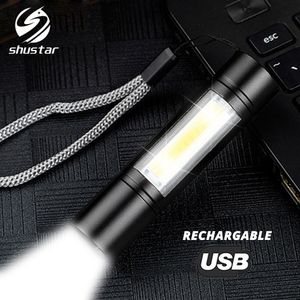 USB充電式懐中電灯3照明モードCOB + XPE LEDミニ懐中電灯防水ポータブルキャンプ、サイクリング、作業など