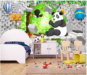 3d foto papel de parede personalizado 3d murais de parede papel de parede 3d parede de tijolos dos desenhos animados little panda belo quarto de crianças quarto das crianças mural fundo