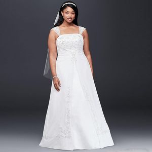Customize A Line Bröllopsklänningar Satin Spets Pärlor Capless Bröllopsklänningar Plus Size Bröllopsklänningar Specialtillverkade