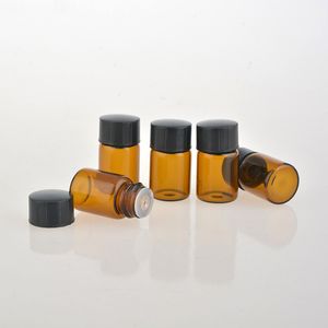 100pieces / parti 2ml brun glas parfymflaska för eteriska oljor tomt contenitori kosmetisk vuoti för personlig vård provkärl