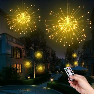 Hängande Starburst String Light 100leds DIY Firework Koppar Fairy Remote Controlled Garland Christmas Lights Outdoor Twinkle Lights