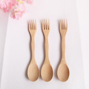 Fashion Natural Wood Spoon Fork 2 in 1 Cooking Dining Utensil Chinese Long Handle Cutlery LX7213