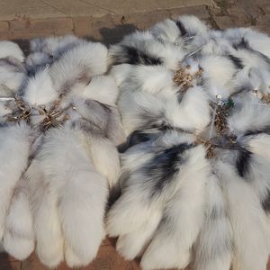 10Pcs/lot Real Genuine Cross Fox Fur Tail Keychain Cosplay Toy Keyring Handbag Car Phone Pendant