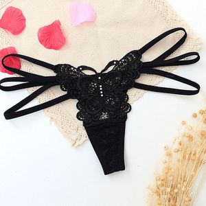 Sexig spetsfjäril G String Border Multilayer Bandage Strappy Panties thong t Back Women Underwear Panty Underkläder kläder kommer och sandig svart röd blå vit