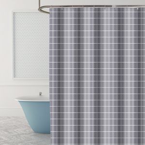 Waterproof Shower Curtain Polyester Thickened Bathroom Window Partition Curtain Gray Grid Mordern Simple Style Bathroom Accessories