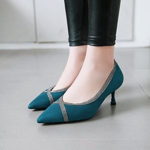 Hot Sale-2019 New Pumps for Women Singe Shoes Pointed Toe Thin Heel Ladies High Heels Shoes Flock Elegant Concise Office Party Woman Shoe