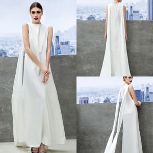 Modest Simple Jewel Sleeveless Evening Satin Formal Dresses Ankle Length Party Gowns