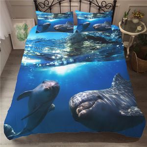 Um conjunto de cama 3d impresso edredão capa conjunto conjunto marinho dolphin home têxteis para adultos cama com fronha # ht04