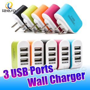 Universal 3 USB-portar LED Travel Adapter EU US Stick Candy Wall Power Laddare för iPhone 11 Samsung S20 med detaljhandelspaket Izeso