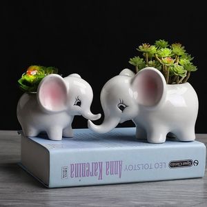 艶をかけられた象のセラミックポット多肉植物のミニ動物の形の客員盆栽の家と庭の装飾